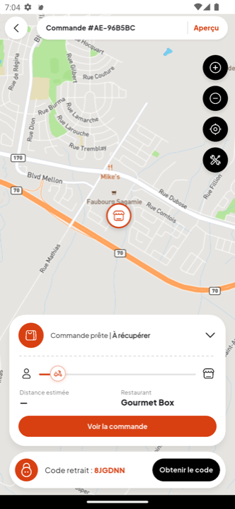 Capture de l’app Wise Eat : suivi de livraison en temps réel